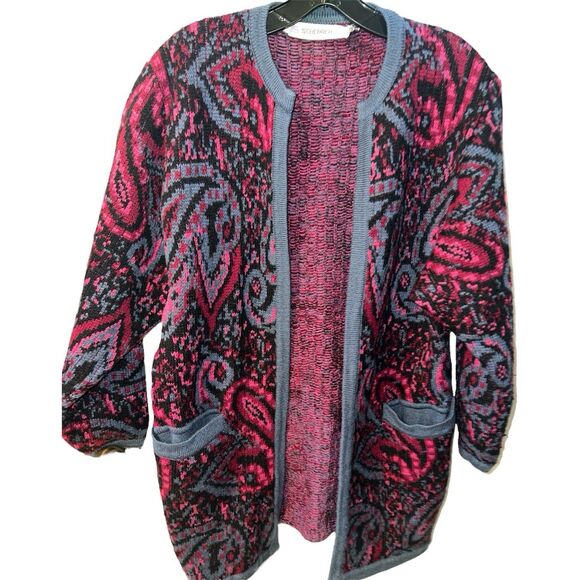 JL Scherrer Boutique Paris Sweater Womens Large Wool Open Front Duster Vintage - Picture 1 of 6